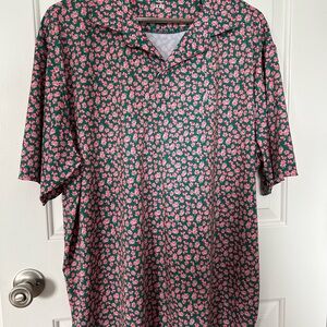 Rhoback Green and Pink Floral Polo Shirt